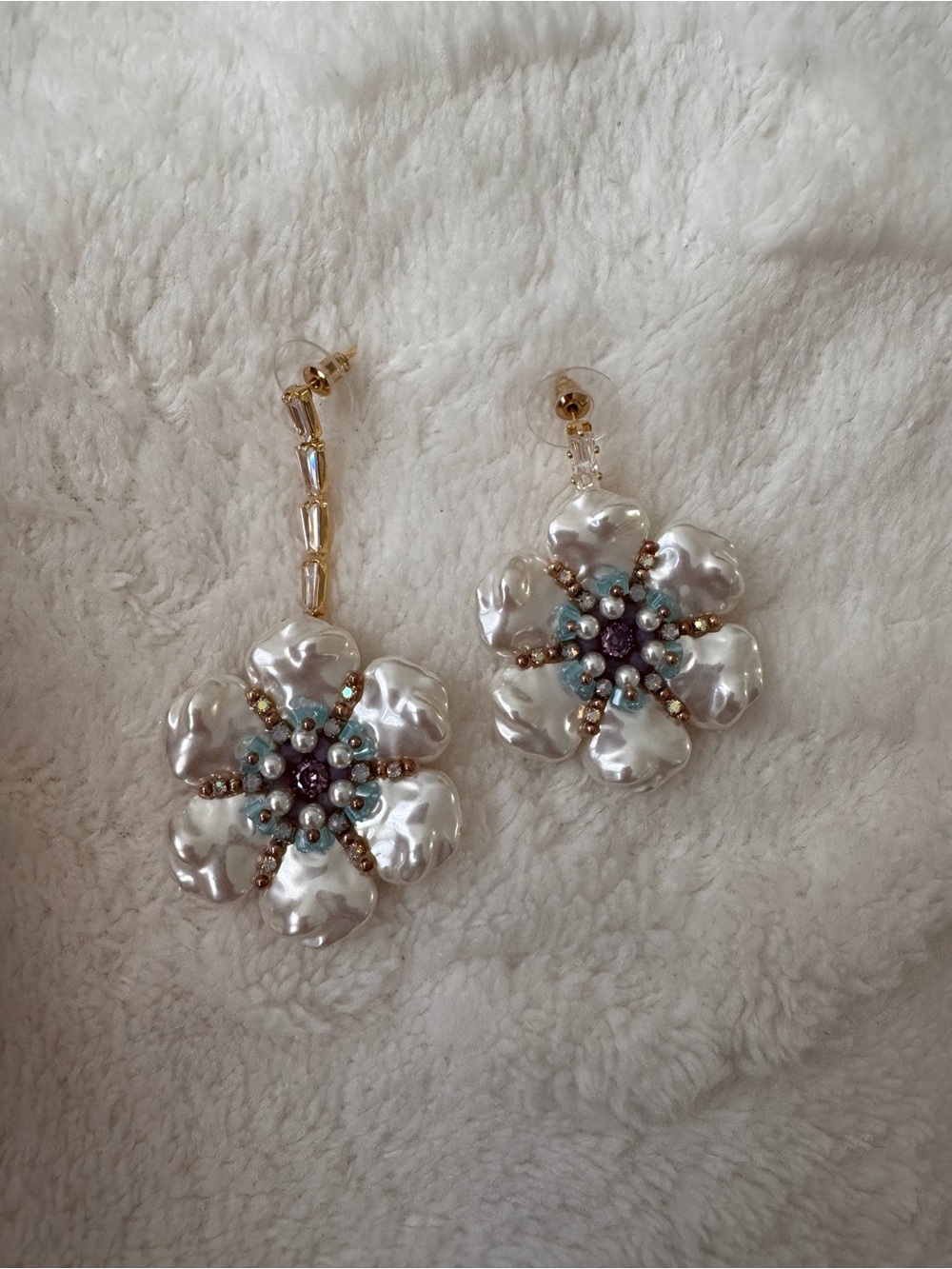 Faux Pearl Floral Statement Drop Earrings